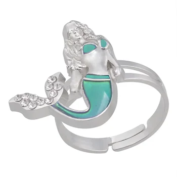 Кольцо с талисманами в виде русалки Reflexions, Эмалированное Открытое кольцо с рыбой Богатства, ретро-кольцо для женщин