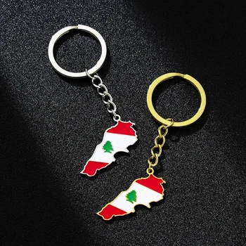 Брелок с эмалированной картой Ливана для мужчин и женщин, брелок для ключей золотисто-серебристого цвета, автомобильный ключ