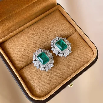 Серебряные женские серьги S925 Sense с бриллиантами высокого класса Sense Модные Зеленые винтажные украшения для помолвки для женщин