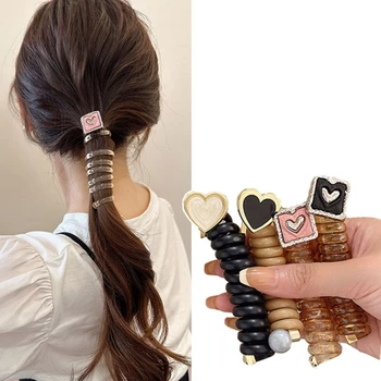 Элегантные спиральные резинки для волос, эластичные резинки для волос для девочек и дам, телефонный шнур в оплетке с изображением сердечка с любовью