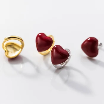 S925 Серебряная капля клея Красная пряжка для ушей Love Золотые серьги-кольца в стиле ретро Женские модные украшения для вечеринок