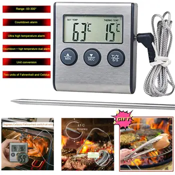 Кухонный цифровой термометр для приготовления мяса, температура пищи в духовке, Функция таймера для гриля барбекю с датчиком, счетчик тепла для приготовления пищи