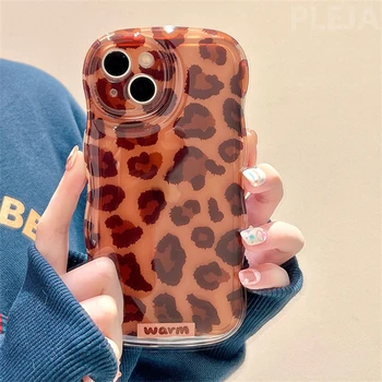 Соблазнительный коричневый леопардовый чехол Air Puff для телефона Apple iPhone 15 14 ProMax 13 12 Pro Max, чехлы для женщин, милый защитный мягкий чехол