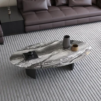 Минималистичный овальный журнальный столик с металлическим каркасом, приставной столик из скандинавского мрамора, современный дизайн, Mesa, Вспомогательная мебель для гостиной