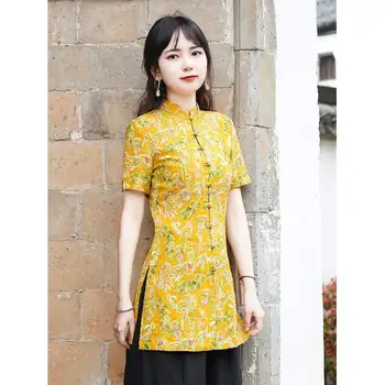 2023 костюм тан женский китайский стиль улучшенная блузка в стиле чонсам летнее чайное платье с коротким рукавом китайский дзен женский топ s371