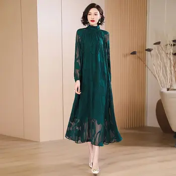 2024 китайское традиционное шифоновое платье ципао с национальным цветочным узором, зеленое платье чонсам, восточное элегантное вечернее платье vestido