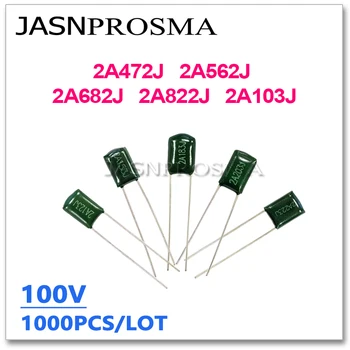 JASNPROSMA 1000ШТ 100 В 2A472J 2A562J 2A682J 2A822J 2A103J 4,7 НФ 5,6 НФ 6,8 НФ 10NF 472J 103J 2A 5% Полиэфирный пленочный конденсатор