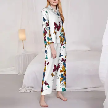 Пижамные комплекты Fly Away Butterfly, весна, много бабочек, женская пижама Freedom Soft Sleep, 2 предмета, винтажная пижама Оверсайз