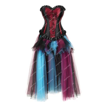 Винтажное корсетное платье-пачка, Атласные корсеты с цветочной шнуровкой, Бюстье, Готический корсаж, Элегантные Викторианские наряды с открытой грудью, праздничный костюм