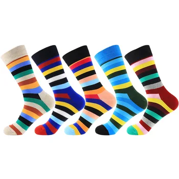 Новое поступление мужских хлопчатобумажных носков, подходящих для 38-47 Размер ЕС 7,5-12 Размер США Повседневные носки в полоску Мягкие дышащие зимние Летние носки