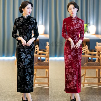 Винтажное женское тонкое платье Cheongsam размера плюс 4XL, китайское традиционное вечернее платье, воротник-стойка, Элегантное классическое Ципао