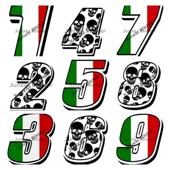 Италия Итальянский Флаг Стайлинг автомобилей Черно-белые фигурки черепов 0123456789 Автомобильные наклейки для мотокросса, гоночного велосипеда, водонепроницаемые наклейки