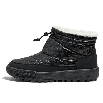 Зимние Мужские ботинки, сохраняющие тепло, короткая плюшевая мужская хлопковая обувь на платформе, уличные ботильоны, нескользящая повседневная обувь без застежек