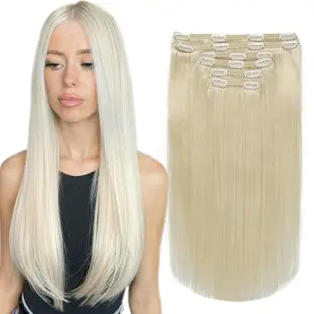 60 Блондинистых наращенных волос с заколкой из человеческих волос, Шелковая прямая заколка для наращивания волос Remy, заколка для наращивания волос 14-24 