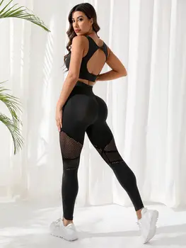 Женские штаны для йоги с высокой талией, бесшовные, подтягивающие бедра, сексуальный бюстгальтер, леггинсы для упражнений Пуш-ап, леггинсы для бега, спортивный комплект для йоги