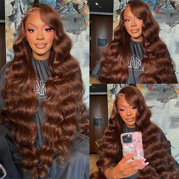 Шоколадно-коричневые парики на кружеве из человеческих волос 13x4 HD Объемная волна, парики на лоб для чернокожих женщин, кружевной парик из человеческих волос 250 плотности, предварительно выщипанный