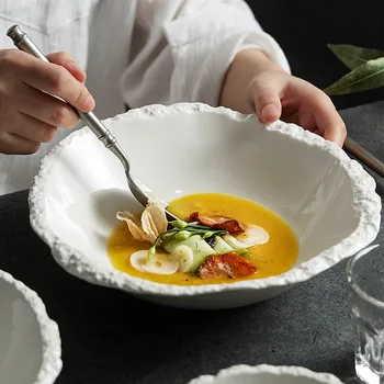 Чаша с острыми углами из каменных частиц, белая керамическая миска для супа, миска для лапши, характерная посуда для ресторана отеля, салатница.