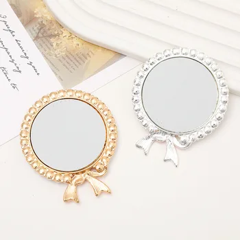Модное мини-круглое зеркало с бантом, Косметическое Зеркало, Женские Аксессуары для ручного зеркала, Портативное Зеркало для макияжа для девочек, Инструменты для косметики для путешествий