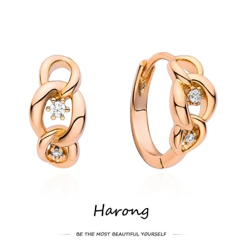 Роскошные серьги-кольца из розового золота Harong 585 пробы с кристаллами, геометрические украшения для женщин, Свадебные серьги на День рождения