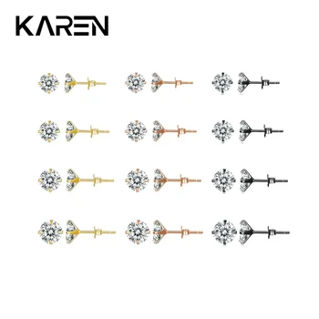 Серьги KAREN из стерлингового серебра 925 пробы с цирконом в виде четырех когтей с антиблокирующими отверстиями для ушей и заклепками для ушей для повседневной женской одежды