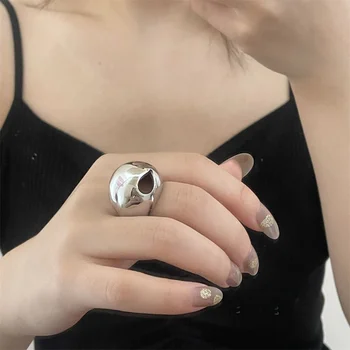 Винтажные Геометрические кольца с очень большой глянцевой поверхностью в виде сердца Для женщин, Индивидуальное Ювелирное кольцо