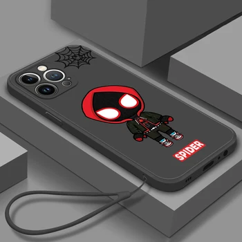 Художественный Чехол Для Телефона Marvel SpiderMan Для Apple iPhone 14 13 12 Mini 11 Pro XS MAX XR X 8 7 Plus с Жидкой Веревкой Ярких Цветов