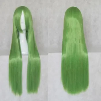 новая мода аниме косплей Код 80 см длиной Зеленый парик с прямыми волосами