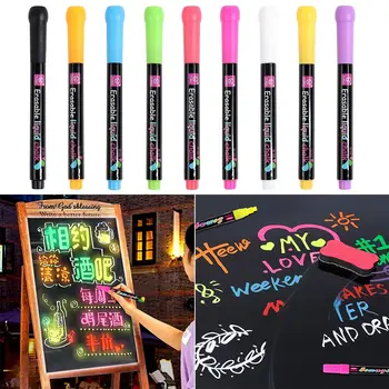 Многоцветная доска с граффити, светодиодная доска для письма жидким мелом, маркеры, ручка для белой доски, художественный маркер.